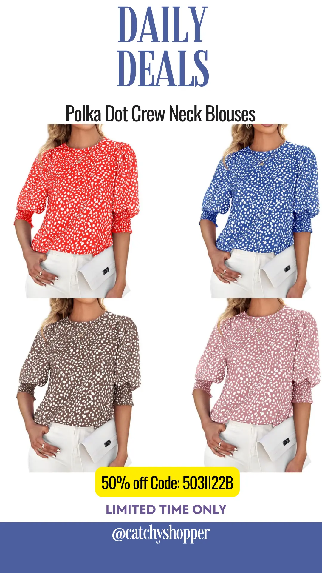 Polka Dot Crew Neck Blouses