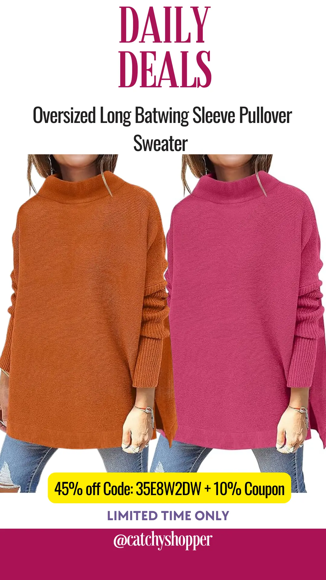 Long Batwing Sleeve Pullover Sweater  