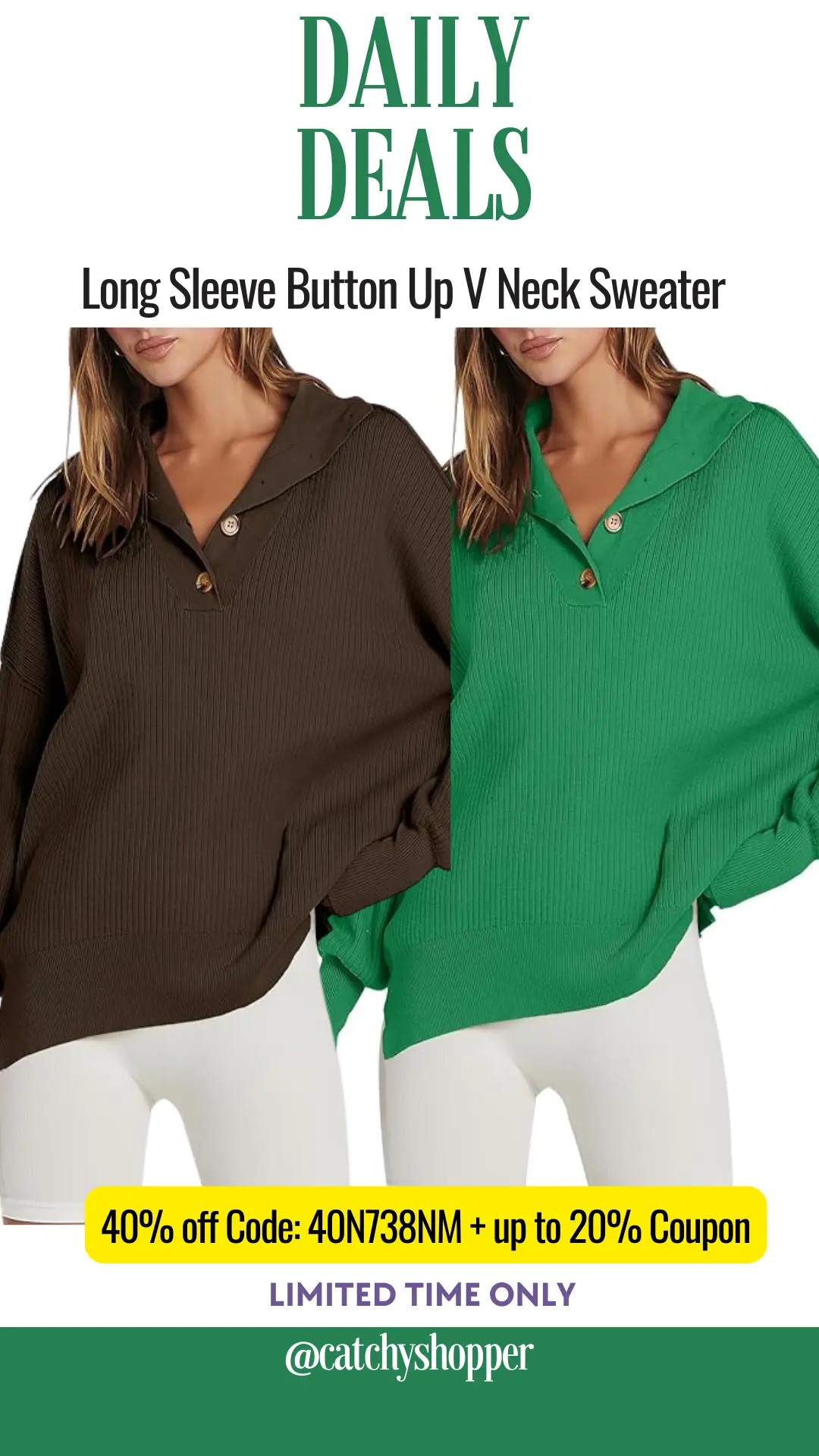 Long Sleeve Button Up V Neck Sweater