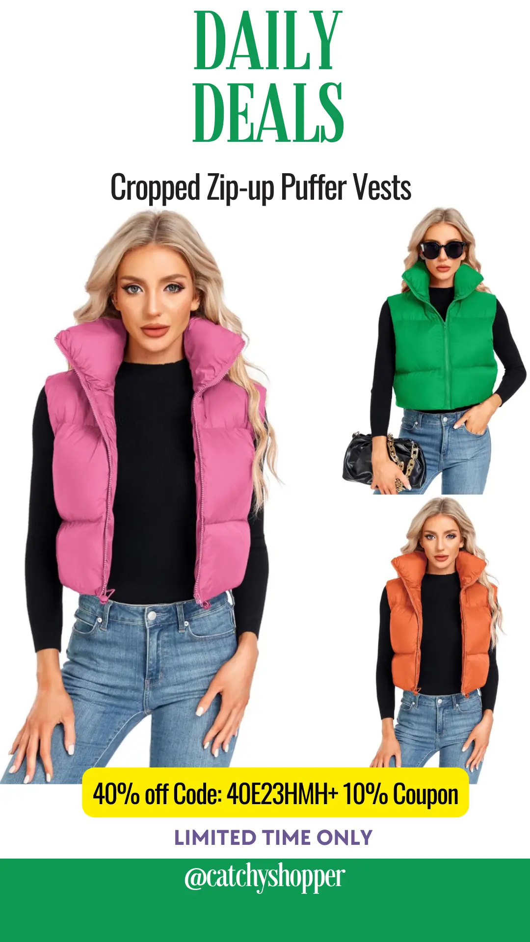 Cropped Zip-up Puffer Vests 
