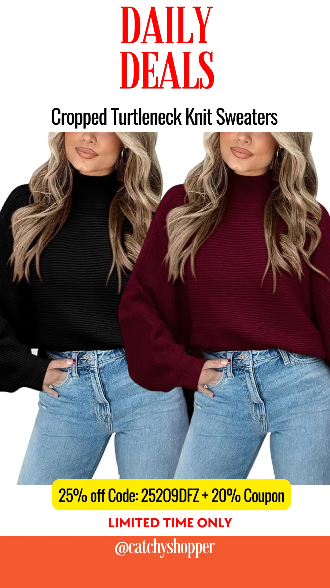 Cropped Turtleneck Knit Sweaters  