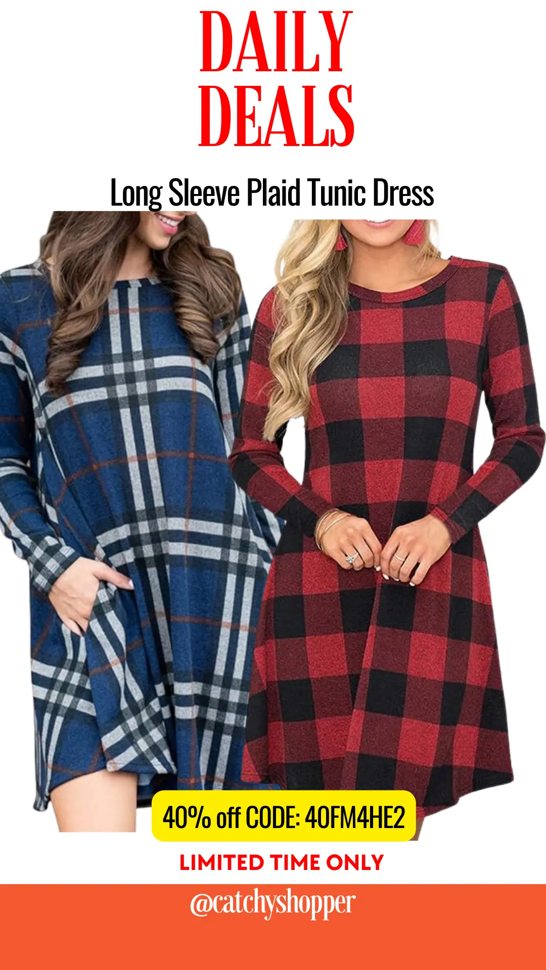 Long Sleeve Plaid Tunic Dress