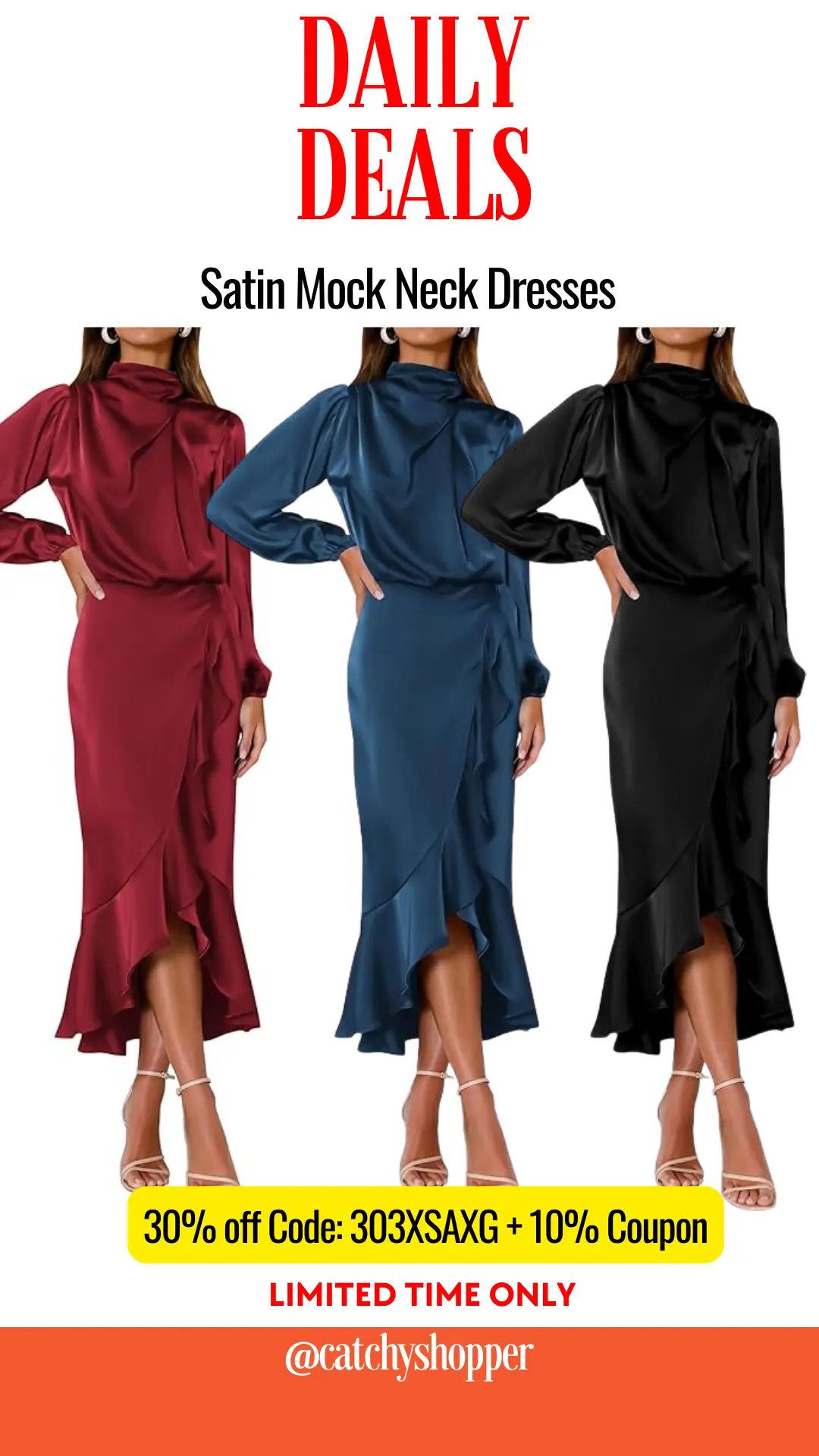 Satin Mock Neck Dresses 