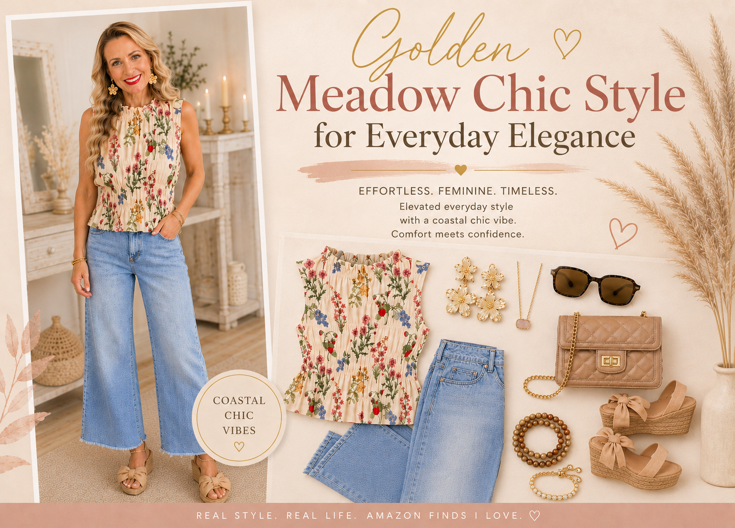feminine coastal outfit wide leg jeans outfit elevated everyday style Amazon fashion finds brunch outfit ideas feminine spring fashion 