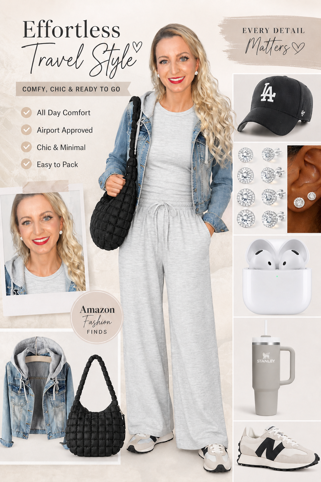 effortless travel outfit Amazon fashion finds casual chic outfit ideas airport style for women feminine neutral fashion elevated loungewear look soft luxury aesthetic cozy travel outfit Pinterest-inspired fashion stylish everyday outfits comfortable airport outfit classy casual style women’s Amazon fashion minimalist feminine style vacation travel outfit ideas