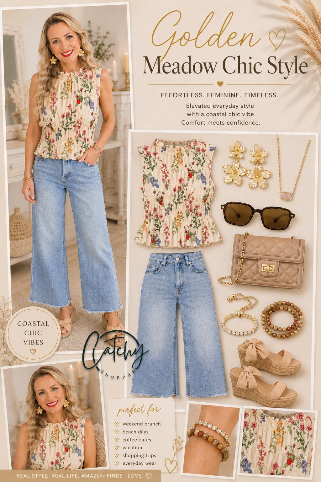 casual coastal chic style vacation outfit inspiration neutral feminine accessories effortless everyday outfits