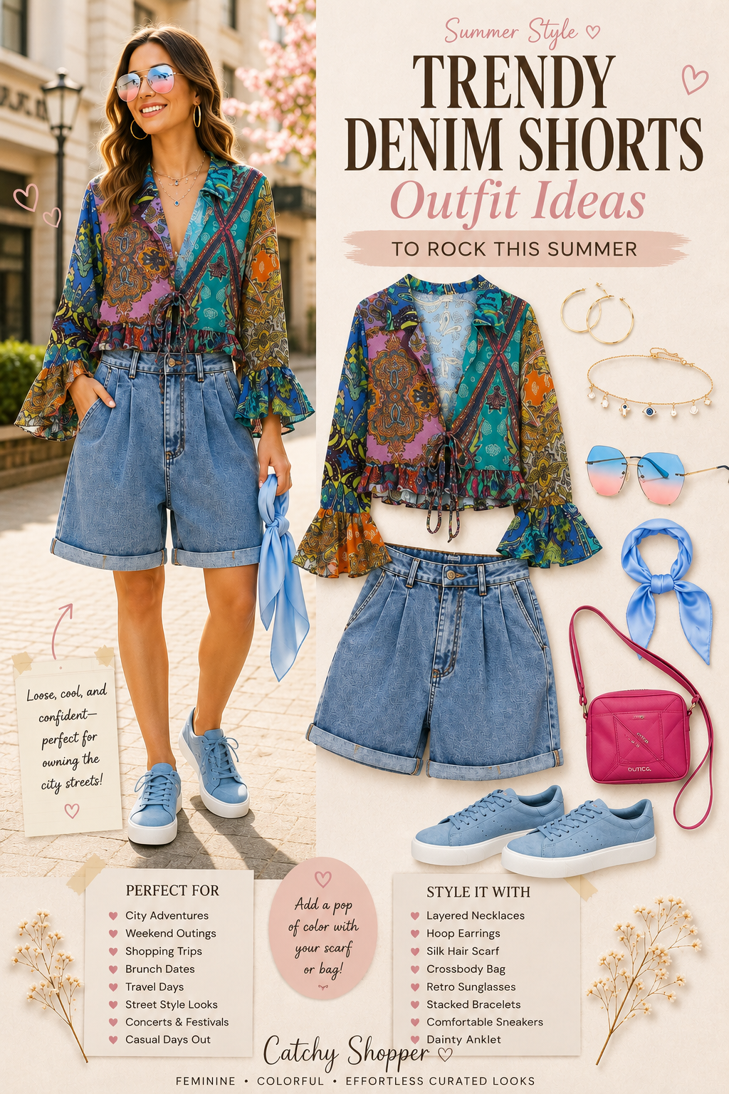 wide leg denim shorts
