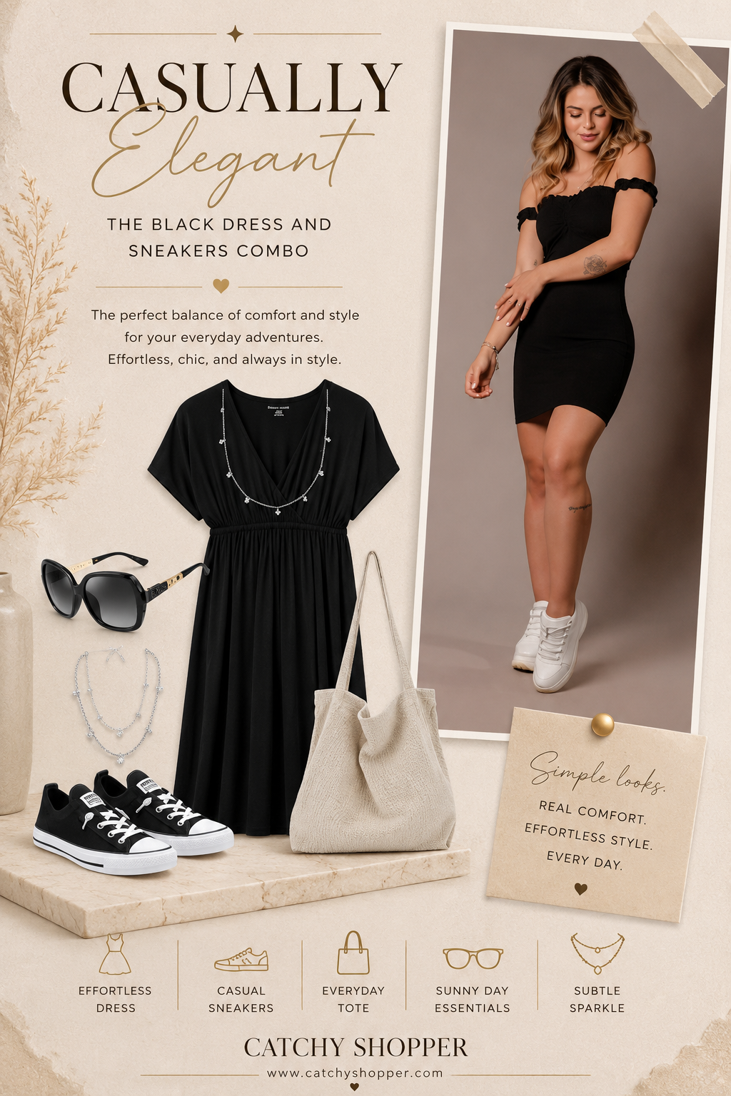 black dress with sneakers outfit