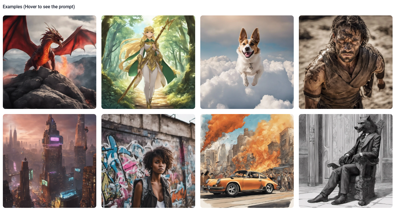 VideoGen interface featuring several video examples created from different prompts.