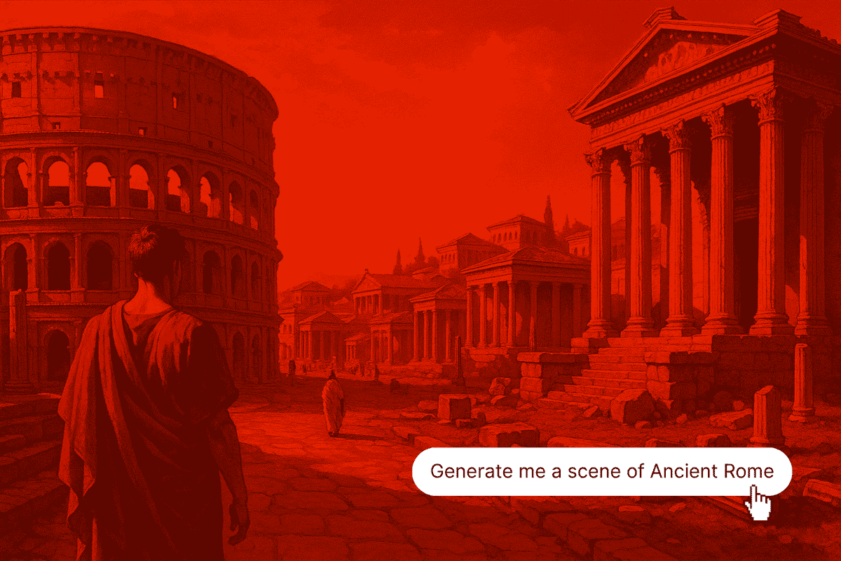 A button with "Generate me a scene of Ancient Rome" and the generated image in the background.
