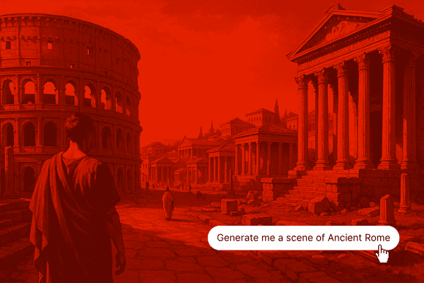 A button with "Generate me a scene of Ancient Rome" and the generated image in the background.