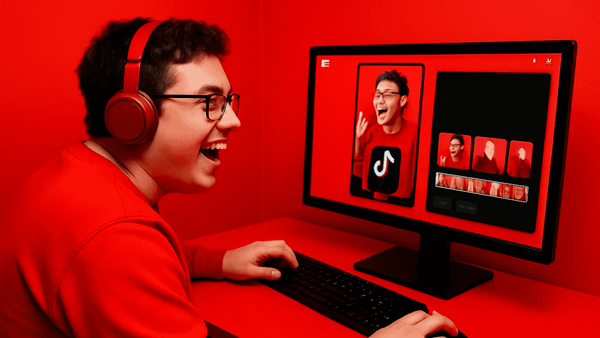 A user editing his Tiktok on PC, showing enthusiasm on what he does.