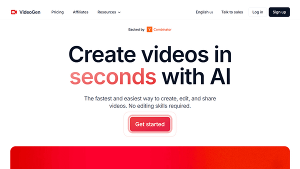 The VideoGen interface, showing how to Get Started.