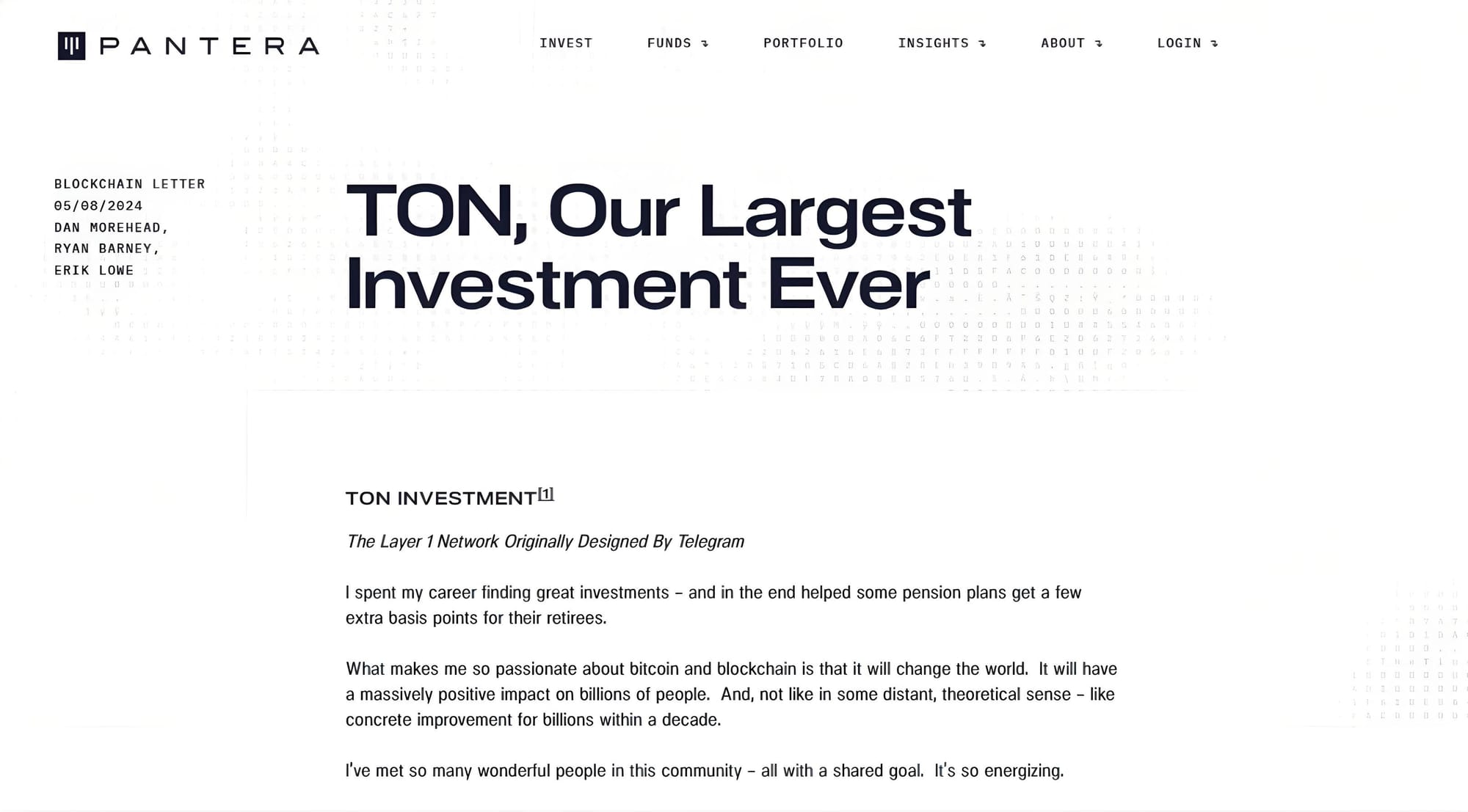 TON Marks Pantera Capital's Largest Investment in Web3