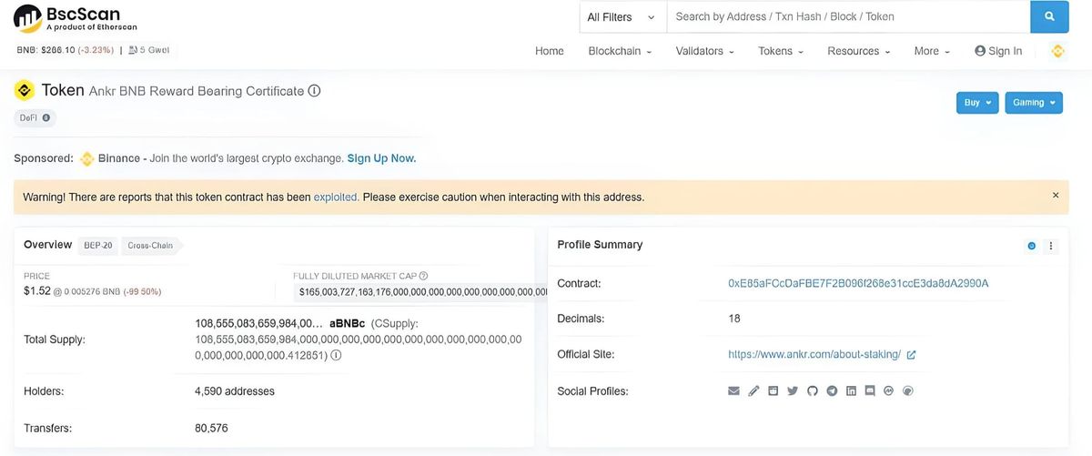 Ankr Under Attack: Unlimited Minting of aBNBc Token Pegged to BNB