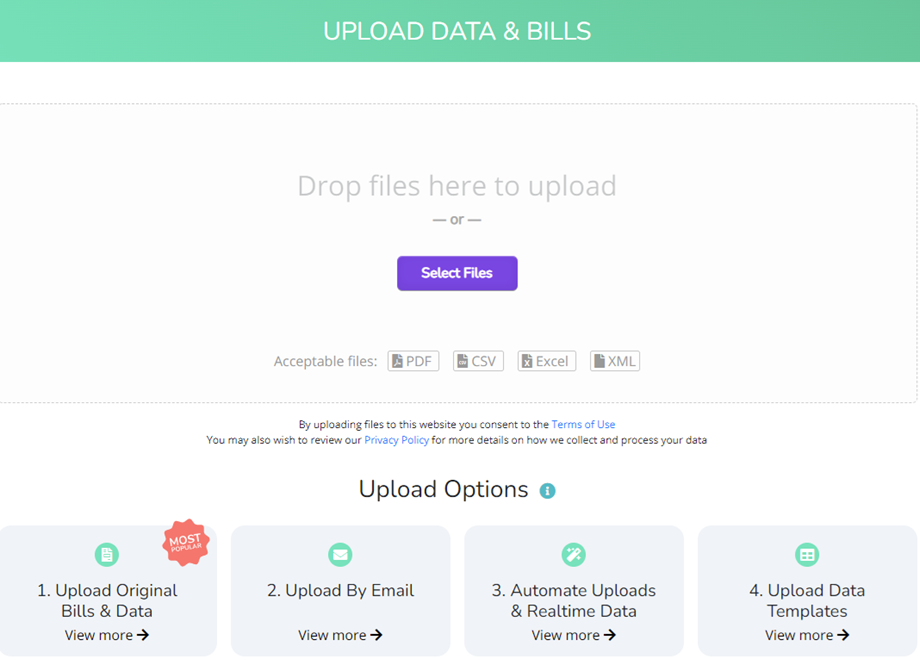 Screenshot of data uploading tools in EnergyElephant software