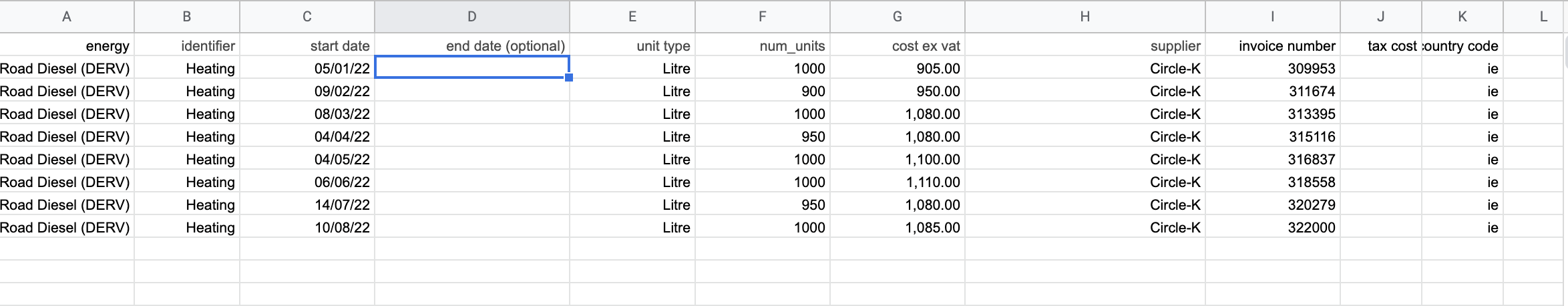 Screenshot of a template spreadsheet file