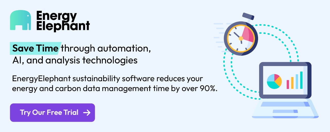 Promotional link to register for a free trial of EnergyElephant sustainability software