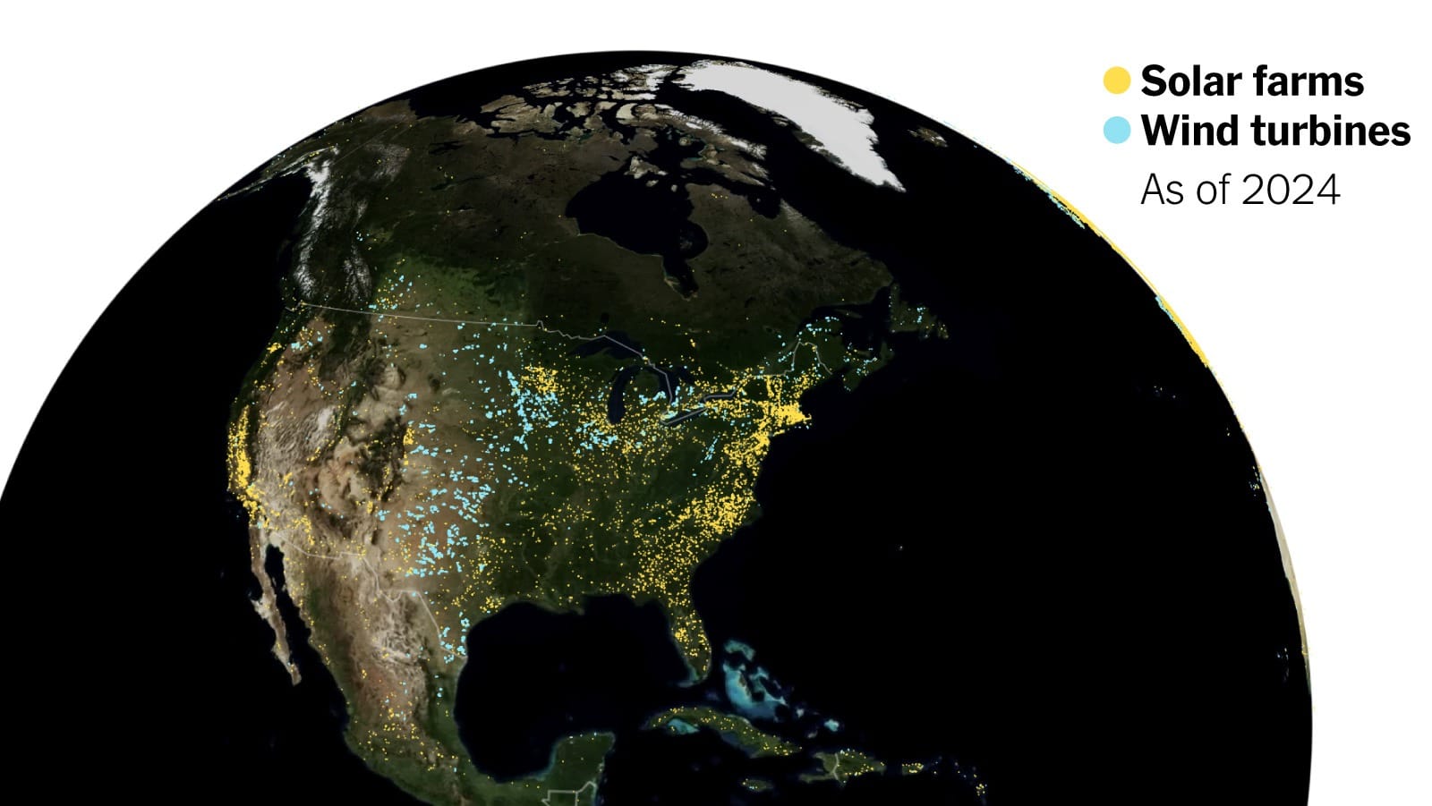 Interactive images (using democratised data from the Global Renewables Watch tool) shared in a New York Times article, Here’s What the Rise of Clean Energy Looks Like From Space, clearly show how onshore wind and utility-scale solar installations have taken off in recent years. It’s an inspiring picture indeed.