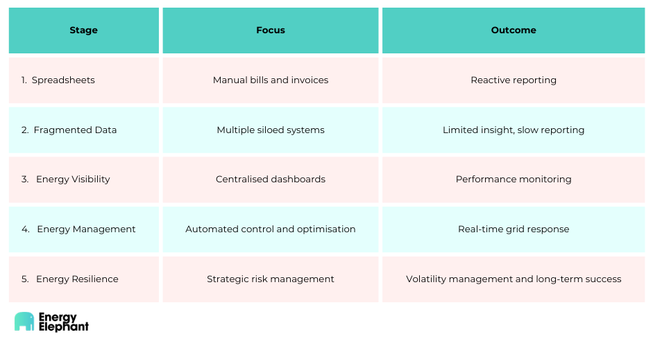 Table showing the Energy Data Maturity Curve