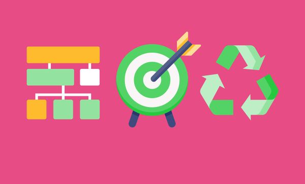 Illustration of a reporting framework with a green target and recycling symbol