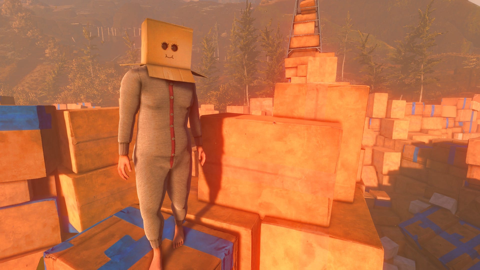 Nate sporting the cardboard box hat