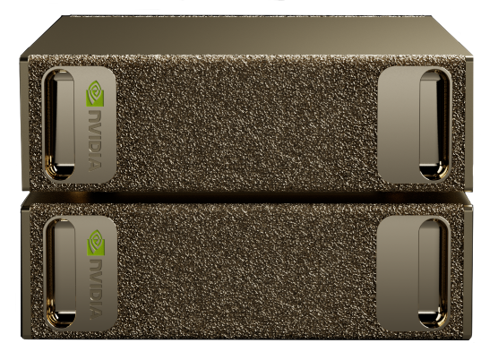 Front view of the NVIDIA DGX Spark unit with textured metallic finish and NVIDIA logo on the left.