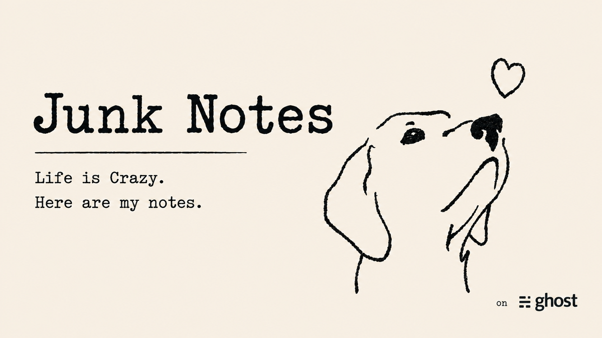 Junk Notes - Life is Crazy. Here are my Notes. Line drawing of a labrador looking at a floating heart. 