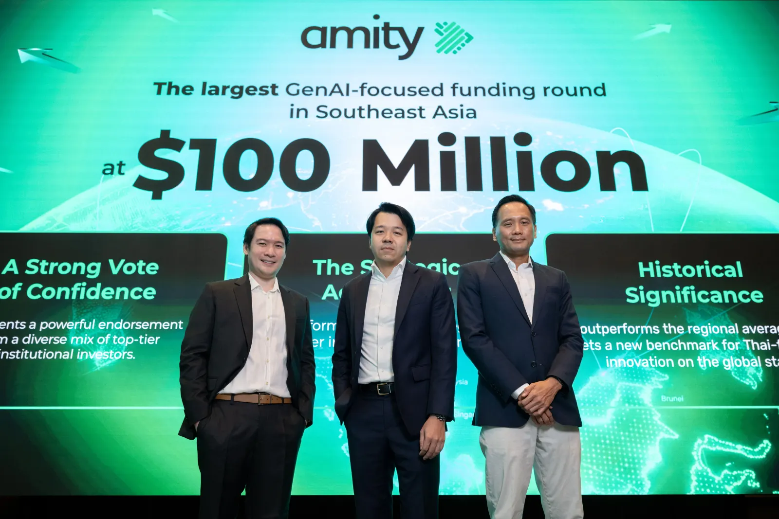 Amity press-release image accompanying its Series D and Singapore AI Research and Application Center announcement.