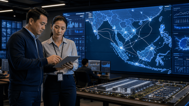 Southeast Asian infrastructure professionals reviewing regional cloud resilience and data-centre connectivity
