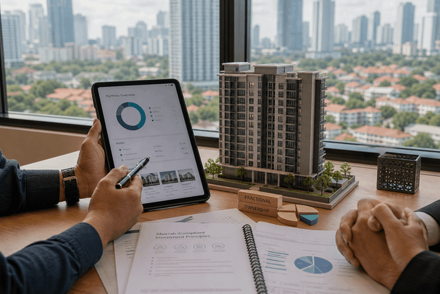Property model, investment tablet and fractional ownership materials in a Malaysia fintech review setting.