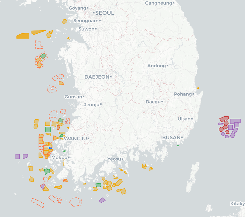 Korea offshore wind project locations