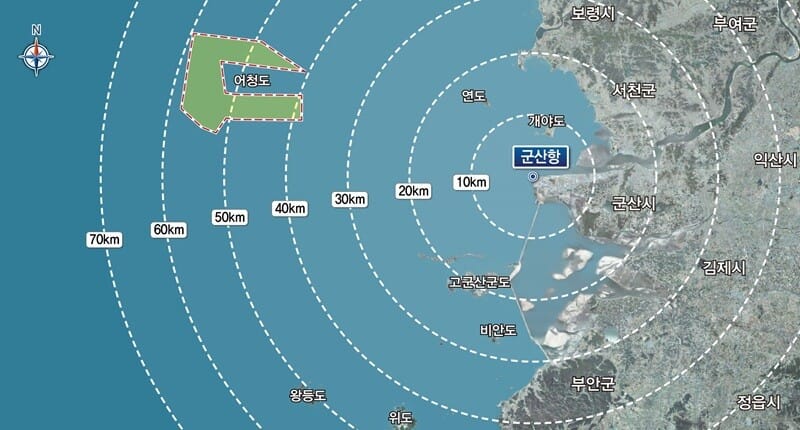 Map showing the location of Gunsan City's offshore wind power cluster complex.
