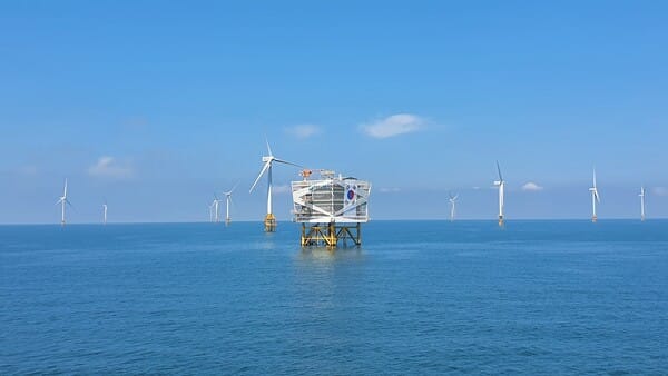 A view of an offshore wind power plant.