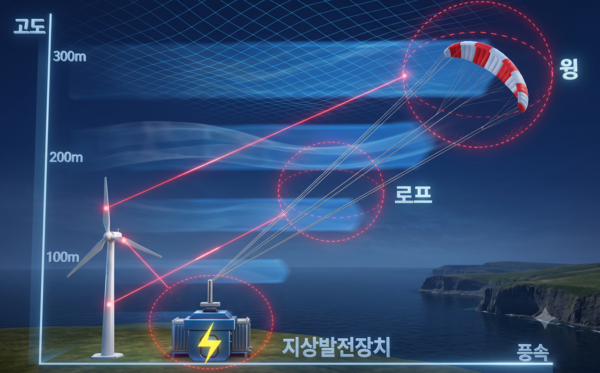 An example of a ground-mounted airborne wind power generation system (AI-generated image).