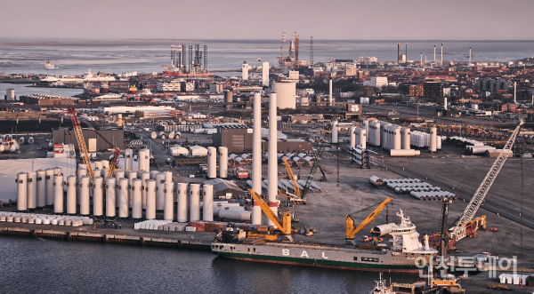 A view of the Esbjerg offshore wind power support port in Denmark.