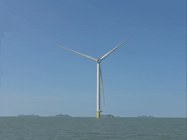 Offshore wind turbines at Jeonnam Offshore Wind Power Complex 1 in Sinan County, South Jeolla Province.
