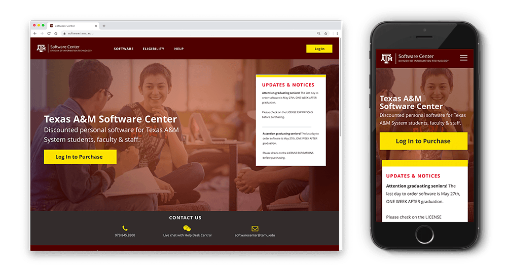 Website homepage shown on desktop-size and mobile-sized browser.