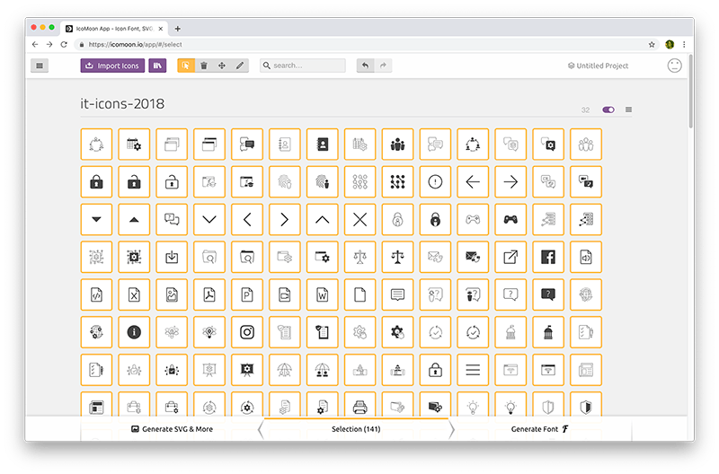 Icomoon web interface for uploading icons.