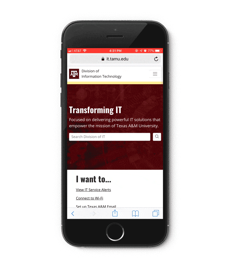 Animation showing a hamburger menu revealing a search bar and navigation options.
