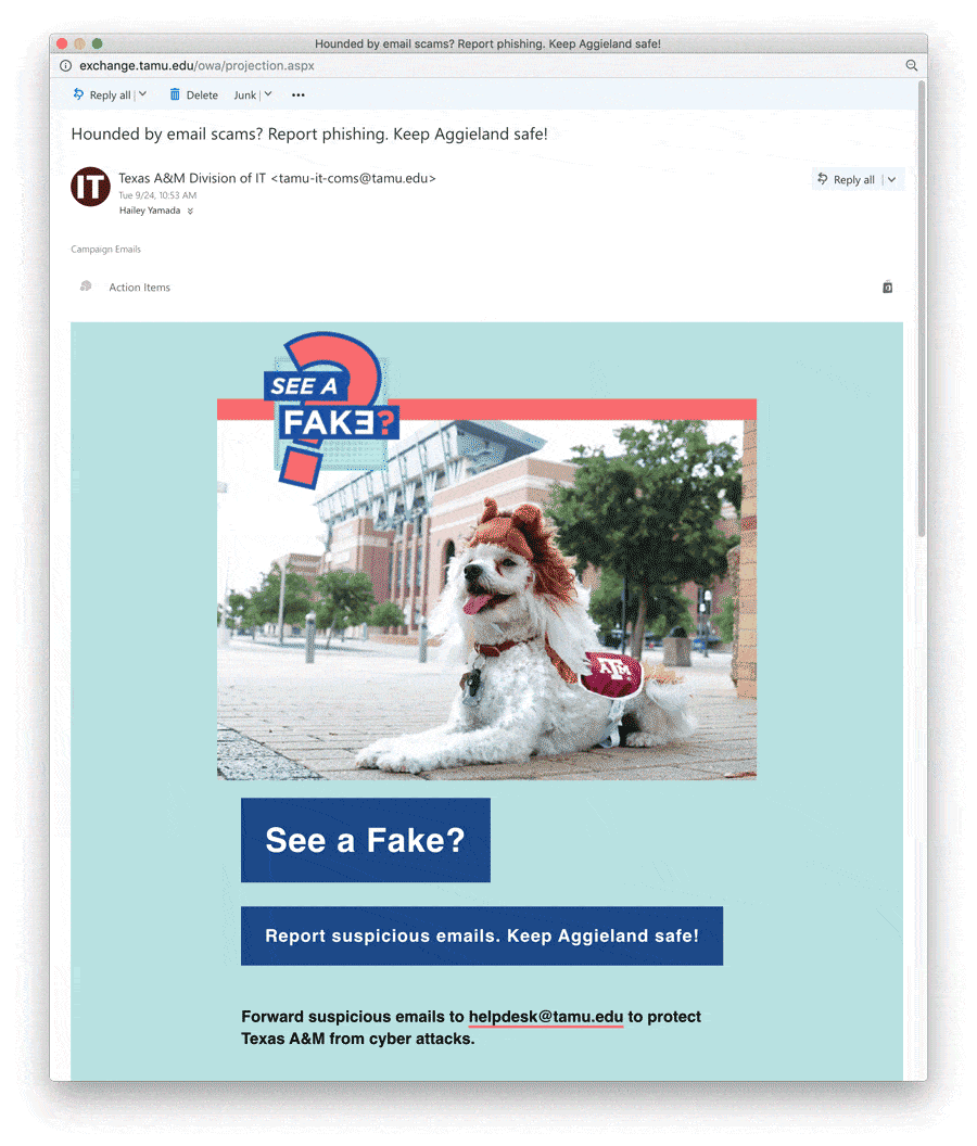 Sample email with a fake Reveille header image.