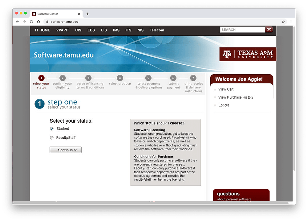 Web page showing step 1 or a 7 step process