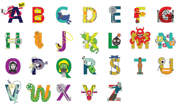 A-Z illustrations of cyber monsters