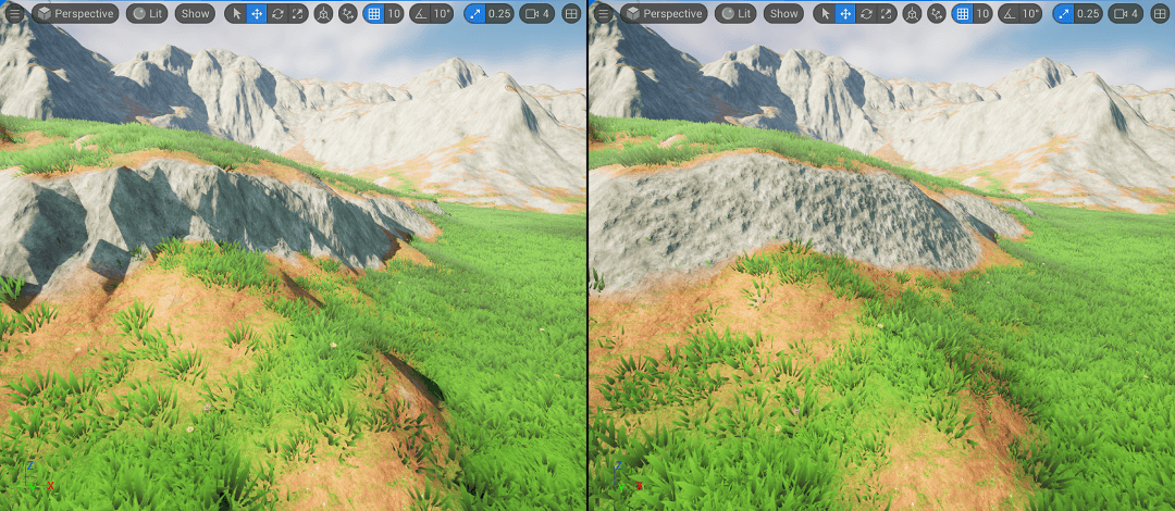 Terrain jaggies before and after