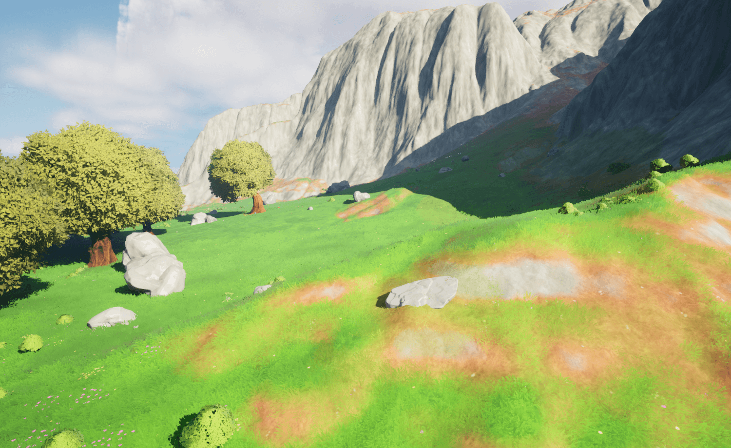 A bunch of rocks not all close to trees