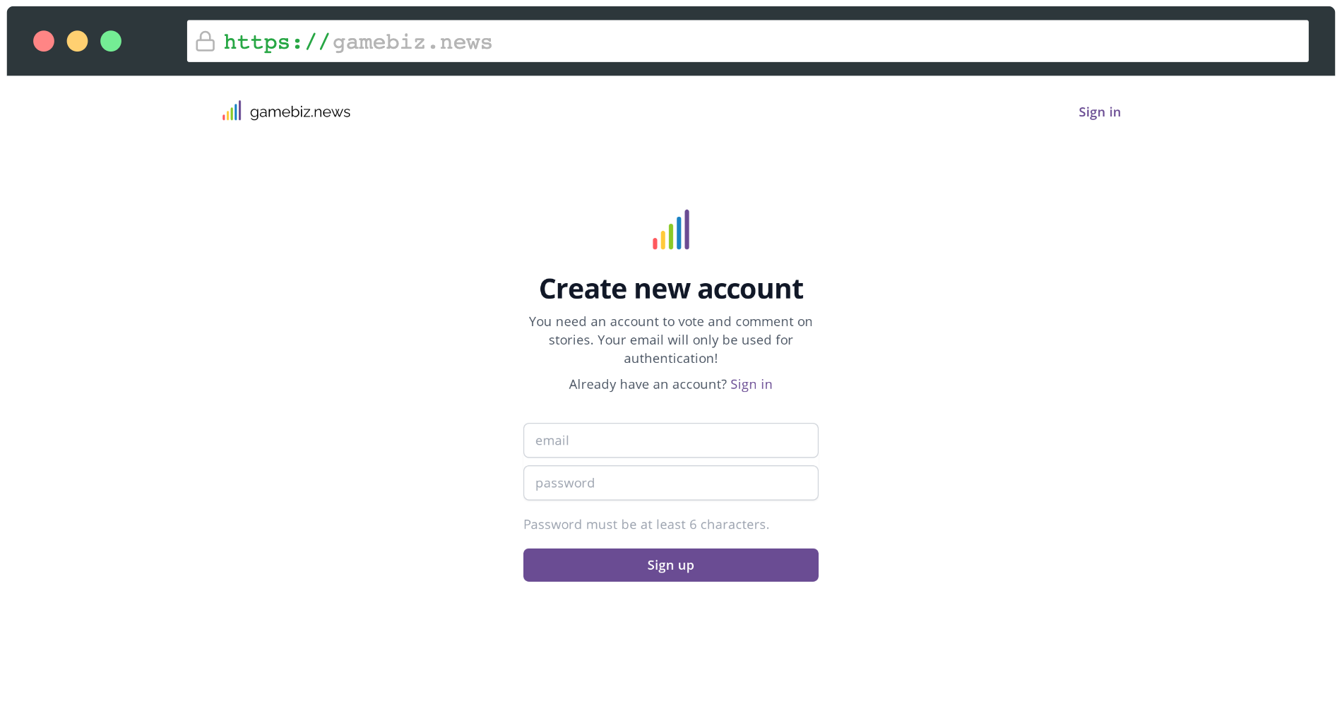 This is what the signup page looks like