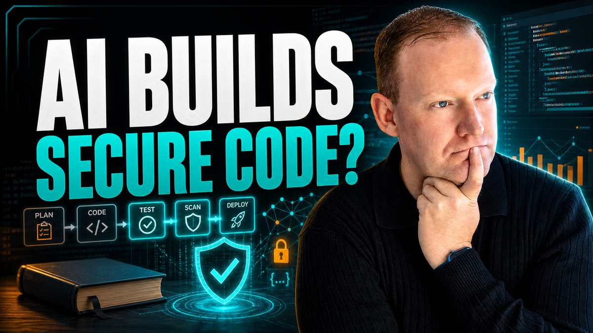 YouTube-style thumbnail for The Dream: AI That Builds Truly Secure Software, featuring James Hinton and secure AI software visuals.