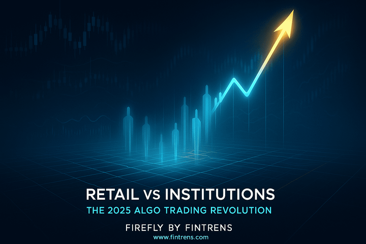 Fintech futuristic chart showing retail algo trading rising with Fintrens branding