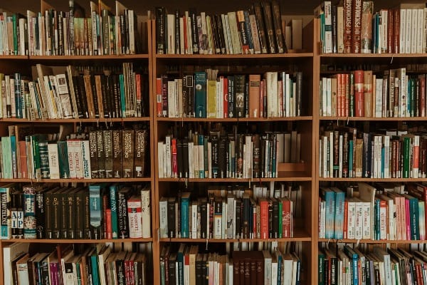 brown wooden book shelf with books