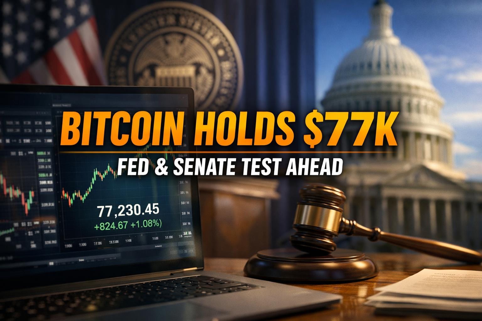 Bitcoin Holds $77K as Fed Hike Odds Surge and CLARITY Act Faces Senate Test